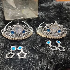 Silver and Blue Tiara's  and Earring Sets. You Get 2 SETS. CHILDS PLAY SETS. NEW